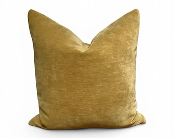 Mustard Velvet Pillow Cover, Gold Throw Pillow, Solid Accent Cushion, Modern Home Decor