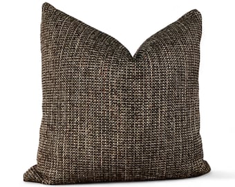 Brown Tweed Textured Pillow Cover – Rustic Farmhouse Throw Cushion, Modern Neutral Woven Fabric