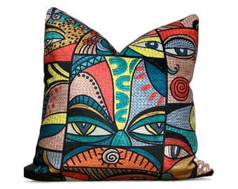 Abstract Face Art Pillow Cover – Modern Boho Decorative Cushion