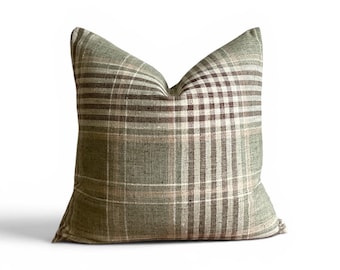 Sage Green Plaid Pillow Cover, Textured Tartan Cushion, Farmhouse Cottage Decor