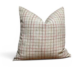 Neutral Plaid Pillow Cover, Beige Linen Check Cushion, Rustic Farmhouse Accent Pillow