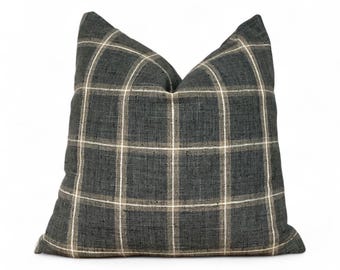 Charcoal Gray Plaid Pillow Cover: Rustic Farmhouse Checkered Cushion