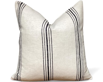 Farmhouse Striped Pillow Cover - Ivory & Black Grain Sack Cushion