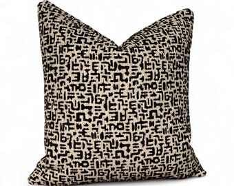 Modern Black Geometric Pillow Cover: Abstract Beige Cotton Cushion