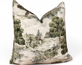 Vintage Toile Pillow Cover: Rustic Countryside Farmhouse Cushion
