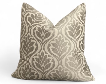 Taupe Leaf Jacquard Pillow Cover – Elegant Textured Cushion, Neutral Decorative Throw Pillow for Sofa or Bed