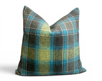 Blue Green Plaid Pillow Cover | Tartan Accent Cushion | Rustic Farmhouse Decor