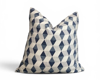 Woven Geometric Pillow Cover | Navy Ivory Diamond Accent Cushion