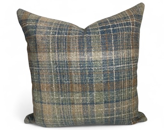 Plaid Pillow Cover: Rustic Farmhouse Blue, Green, Brown Cushion