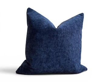 Navy Blue Pillow Cover – Solid Textured Cushion – Linen Look Throw Pillow – Modern Coastal Decor
