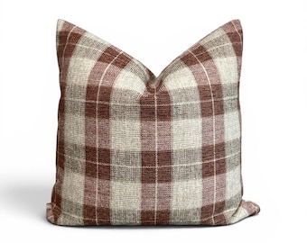 Rust Brown Plaid Pillow Cover | Woven Check Farmhouse Cushion Home Decor