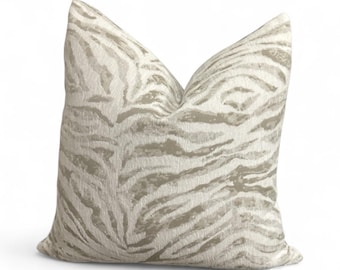 Beige Textured Animal Print Pillow Cover – Modern Neutral Decorative Cushion, Subtle Zebra Pattern Throw Pillow