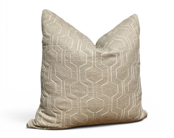 Neutral Geometric Pillow Cover, Beige Taupe Trellis Cushion, Modern Minimalist Throw Pillow, Textured Decor