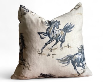 Wild Horse Pillow Cover – Western Ranch Style Decorative Cushion with Running Horses