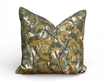Olive Green Floral Pillow Cover, Vintage Inspired Botanical Velvet Cushion, Classic Cottage Decor
