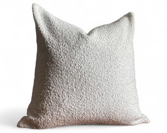 White Bouclé Throw Pillow Cover: Cozy Farmhouse Boho Cushion