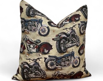 Motorcycle Tapestry Pillow Cover – Vintage Bike Decor, Handmade in USA