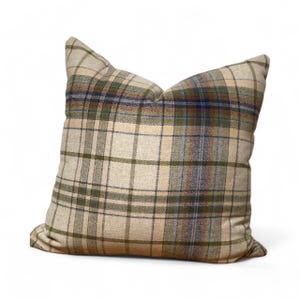 Rustic Plaid Throw Pillow Cover: Green & Beige Tartan, Farmhouse Cabin Decor