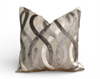 Neutral Abstract Velvet Cushion Cover, Taupe Cream Pattern Pillow, Contemporary Living Room Decor