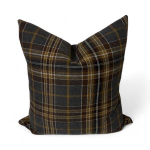 Rustic Plaid Throw Pillow Cover: Brown, Mustard & Gray Tartan