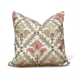 Blommigt Gobeläng Örngott – Vintage Jacquard Kudde – Rost, Guld & Salvia Dekorativ Prydnadskudde