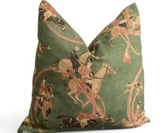 Equestrian Pillow Cover: Vintage Hunt Scene, Green English Country Decor
