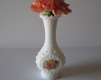 Vintage Avon hobnail vase / floral design / milkglass hobnail / bud vase