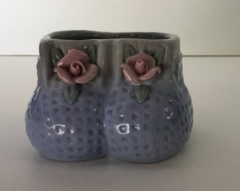 Vintage blue baby booties planter nursery decor nursery organizer