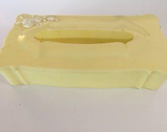 Vintage Soft yellow tissue box with ivory floral detail Schwartz Brothers