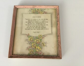 Vintage framed Success art print pink frame Edgar A Guest