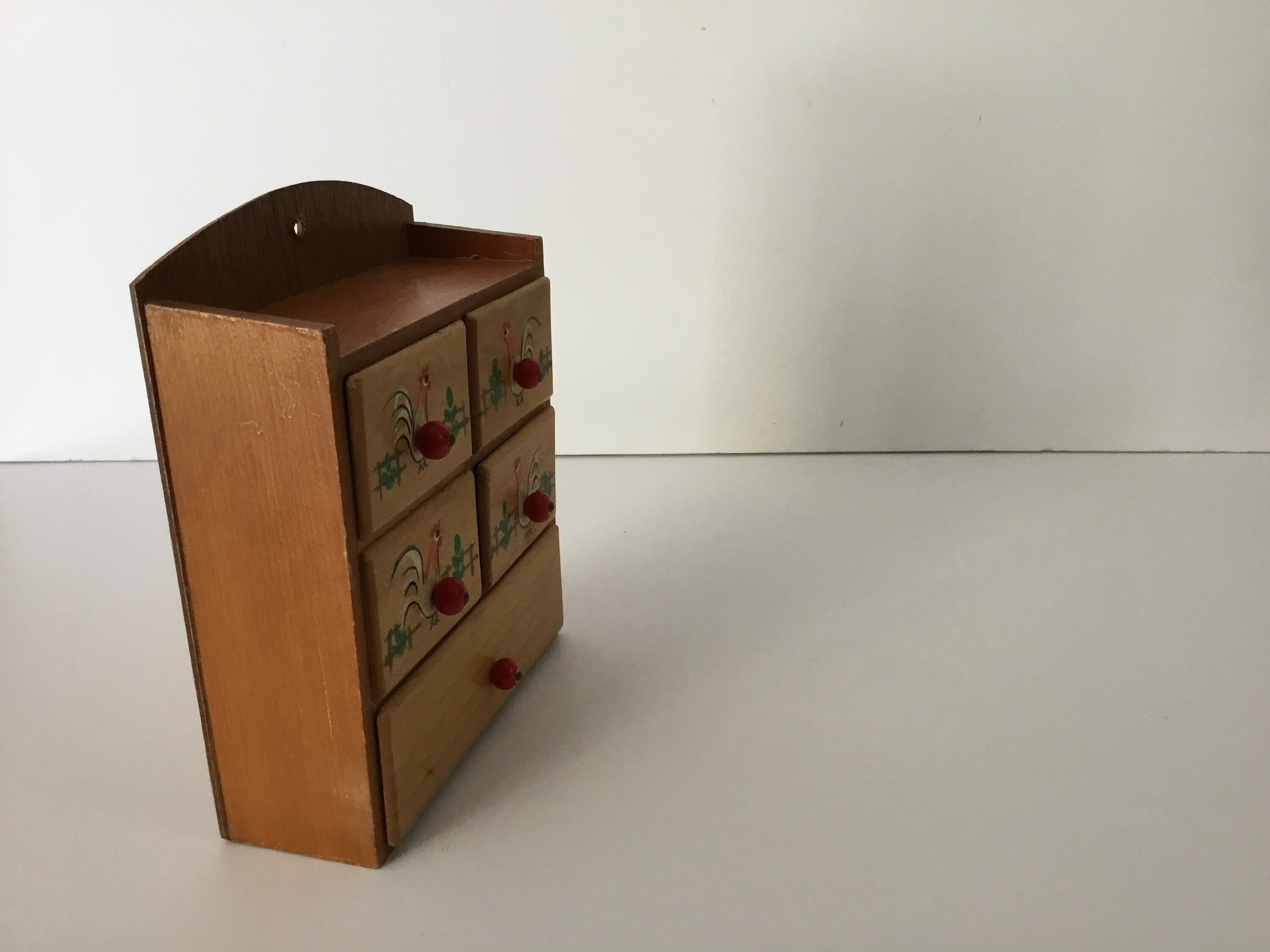 Vintage Wooden Sewing Notions Box 5 Drawer Organizer Rooster Design Etsy