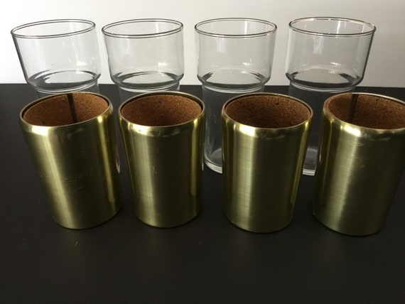 Vintage MCM Insulated Drinking Glasses Set of 4 Gold With Cork