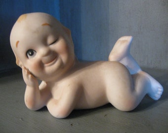 Vintage Lefton Kewpie Doll porcelain bisque winking baby