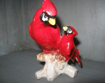 Vintage Cardinal bird figurine pair of red birds porcelain birds retro