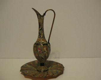 Elsan Ticaret brass and enamel decorative tray ewer Turkish brass