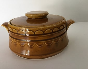 Golden Harvest caramel brown serving bowl with lid