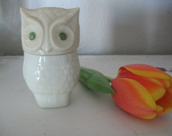 Vintage AVON owl green eyed owl container retro owl collector ivory owl