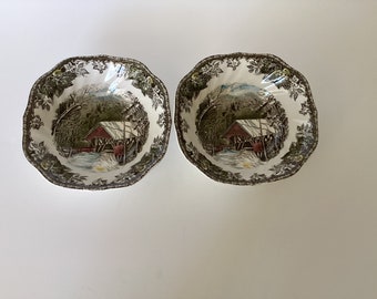 Johnson Brothers Friendly Village Covered Bridge soup cereal bowls set of 2
