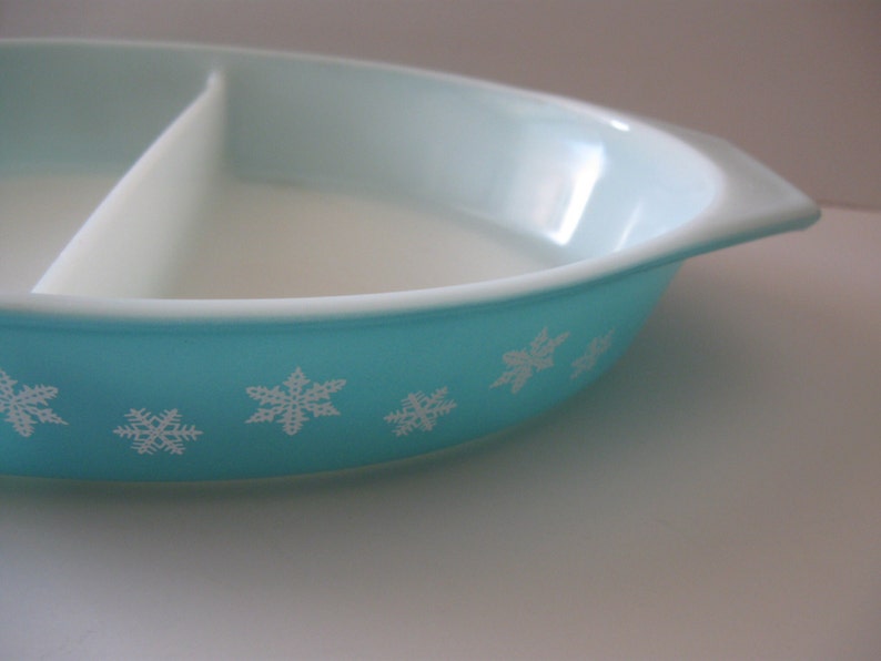 Pyrex Snowflake Divided Dish Vintage Serving Dish Blue Snowflake Dish