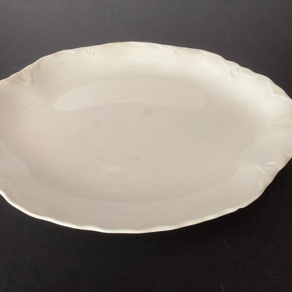 Chippy Ironstone small oval platter creamy ivory scalloped edge platter