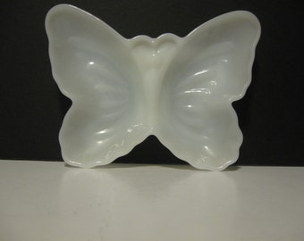 vintage AVON  butterfly milk glass mid century trinket dish candy dish