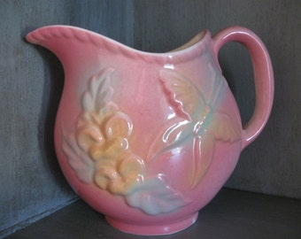 Hull USA 81 pink floral pitcher shaped wall pocket 1950s butterfly
