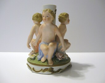 vintage Ardco porcelain bisque figurine and vase 3 puttis Ardco