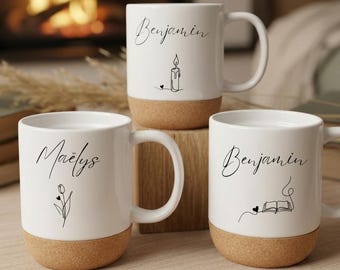 Mug personnalisé avec socle en liège | cadeau fête des mères - fête des pères - cadeau pour grand-mère - anniversaire - maîtresse ATSEM