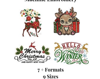 Weihnachten Rentier Stickdatei Maschinenstickdateien | Urlaub Stichmuster | Kids Festive Winter Bundle (Digitaler Download)