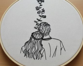 Paar Lebensreise Valentinstag Maschinenstickerei | Stickerei | Strichzeichnungen | Hochzeitstag Idee