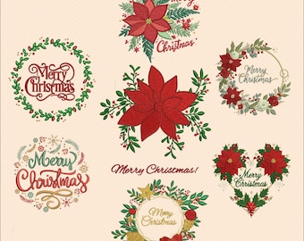 Weihnachten Blumen Poinsettia Stickdatei | Weihnachtskranz Set | Festliches Wintermuster | Maschinendatei