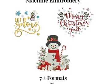 Weihnachten Schneemann Stickmuster | Urlaub Zitat Stichmuster Set | Festliche Winter Dekoration | Maschinendatei