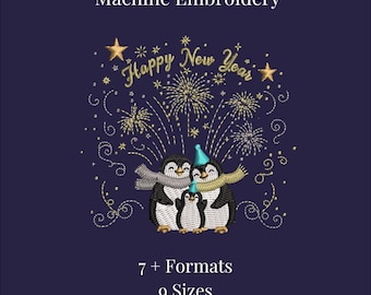 Frohes Neues Jahr Stickmuster | Urlaub Muster | Kinder Winter Maschinendatei | Weihnachtstiere Ornament