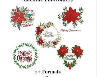 Weihnachtsstern Maschinenstickdateien Pakete | Weihnachtskranz und Blumenmuster | Mehrere Formate und Größen